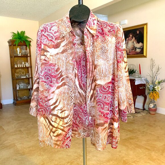 NWOT Alfred Dunner 2 in 1 Paisley Brown and Pink Blouse with Tank Top size 12 - Picture 1 of 7